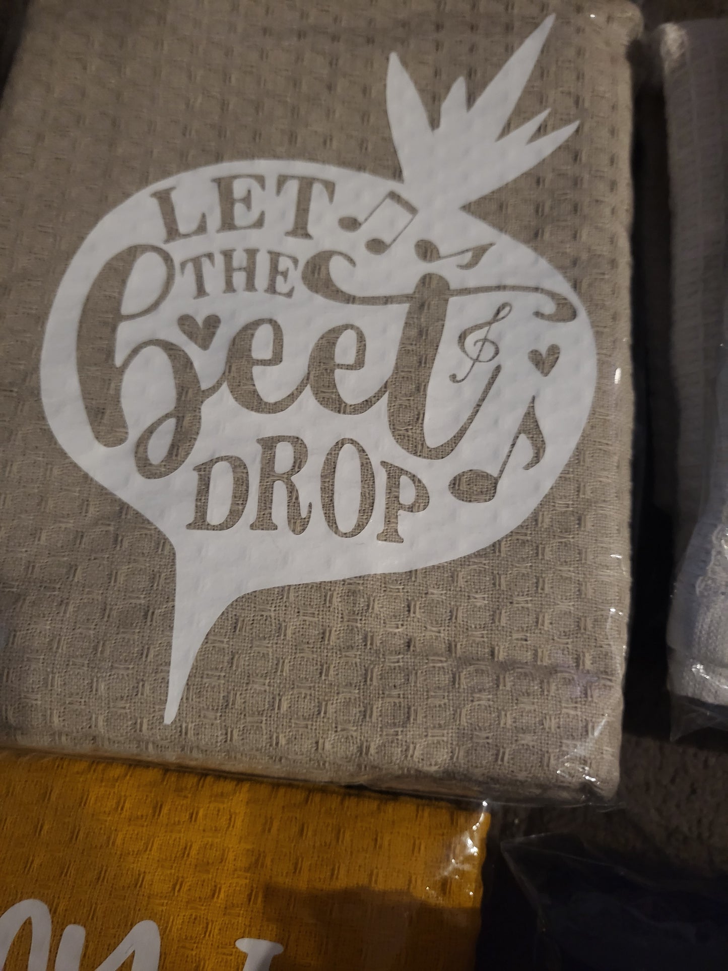 Let the beat drop tea towel